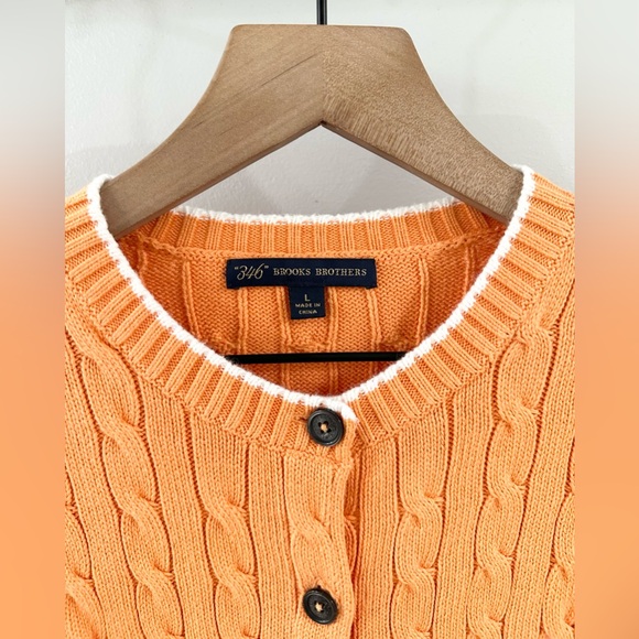 Brooks Brothers Orange Cable Knit Cardigan Sweater Size Large - Picture 5 of 6